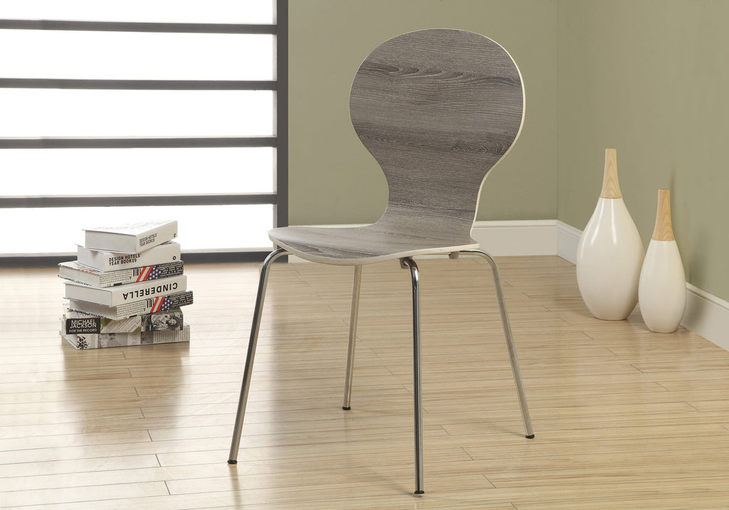 Four 34" Dark Taupe MDF Dining Chairs with Chrome Legs