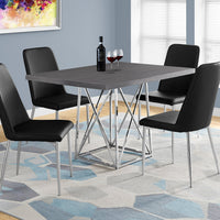 31" Grey Particle Board, Laminate, and Chrome Metal Dining Table
