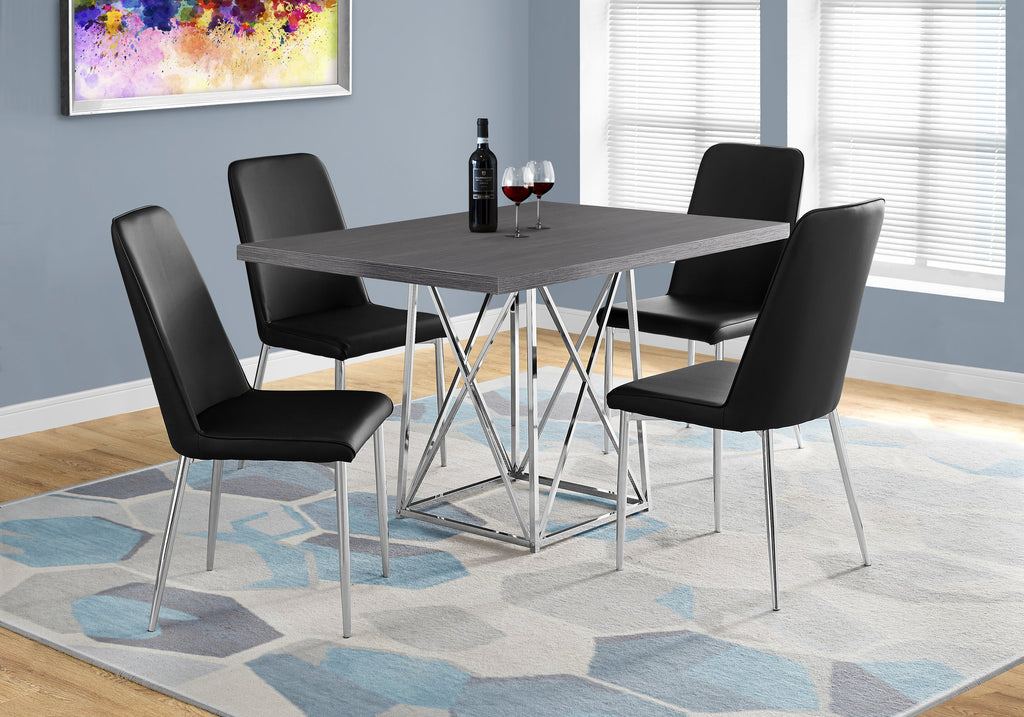 31" Grey Particle Board, Laminate, and Chrome Metal Dining Table