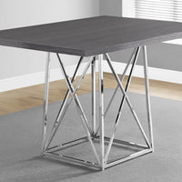 31" Grey Particle Board, Laminate, and Chrome Metal Dining Table