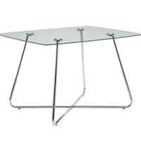 31" Chrome Metal and Clear Tempered Glass Dining Table