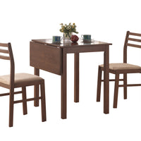 32.5" Walnut Solid Wood, MDF, and Beige Polyester Three Pieces Dining Set