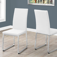 Two 39.5" White Leather Look, Foam, and Chrome Metal Dining Chairs