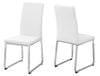 Two 39.5" White Leather Look, Foam, and Chrome Metal Dining Chairs