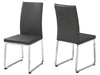 Two 39.5" Grey Leather Look, Foam, and Chrome Metal Dining Chairs