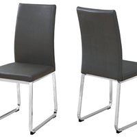Two 39.5" Grey Leather Look, Foam, and Chrome Metal Dining Chairs