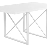 30" White Glossy Particle Board, Hollow Core, MDF, and White Metal Dining Table