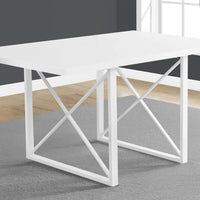30" White Glossy Particle Board, Hollow Core, MDF, and White Metal Dining Table