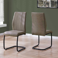 Two 77.5" Taupe Fabric, Black Metal, and Polyester Dining Chairs