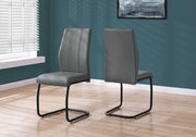 Two 77.5" Grey Leather Look, Chrome Metal, and Foam Dining Chairs