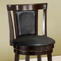 Two 43" Cappuccino and Black Solid Wood, Foam, MDF, and Veneer Swivel Barstools