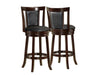 Two 43" Cappuccino and Black Solid Wood, Foam, MDF, and Veneer Swivel Barstools