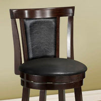 Two 39" Cappuccino and Black Solid Wood, Foam, MDF, and Veneer Swivel Barstools