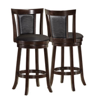 Two 39" Cappuccino and Black Solid Wood, Foam, MDF, and Veneer Swivel Barstools