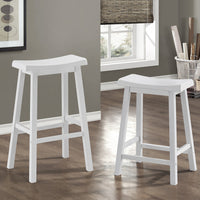 Two 29" White Solid Wood and MDF Saddle Seat Barstools