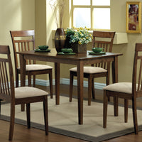 38.5" Walnut Solid Wood, MDF, and Beige Microfiber Five Pieces Dining Set
