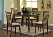 38.5" Walnut Solid Wood, MDF, and Beige Microfiber Five Pieces Dining Set