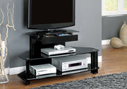 24" Black Wood and Metal and Tempered Glass TV Stand