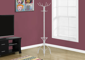 COAT RACK - 70"H - WHITE METAL WITH AN UMBRELLA HOLDER