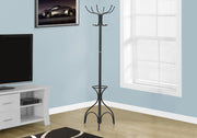 COAT RACK - 70"H - BLACK METAL WITH AN UMBRELLA HOLDER