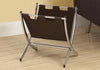 MAGAZINE RACK - DARK BROWN LEATHER-LOOK - CHROME METAL