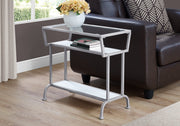 ACCENT TABLE - 22"H - WHITE - SILVER - TEMPERED GLASS