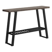 12" X 47.25" X 32" Dark Taupe Finish And Black Metal Hollow Core Hall Console