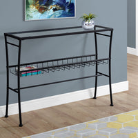 ACCENT TABLE - 42"L - BLACK - TEMPERED GLASS HALL CONSOLE