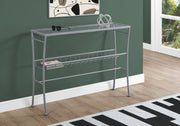 ACCENT TABLE - 42"L - SILVER -TEMPERED GLASS HALL CONSOLE