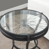 ACCENT TABLE - 22"DIA - BLACK WITH TEMPERED GLASS