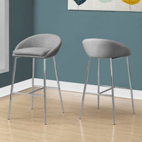 BARSTOOL - 2PCS - GREY FABRIC - CHROME BASE - BAR HEIGHT