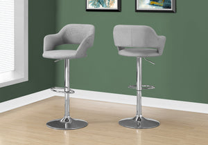 BARSTOOL - GREY FABRIC - CHROME METAL HYDRAULIC LIFT