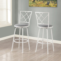 BARSTOOL - 2PCS - SWIVEL - WHITE - GREY FABRIC SEAT