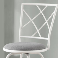 BARSTOOL - 2PCS - SWIVEL - WHITE - GREY FABRIC SEAT