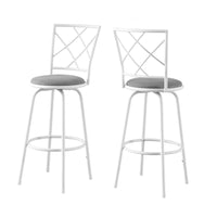 BARSTOOL - 2PCS - SWIVEL - WHITE - GREY FABRIC SEAT