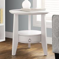 24.5" White Particle Board Accent Table with a Hollow Core and a Drawer