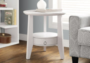 24.5" White Particle Board Accent Table with a Hollow Core and a Drawer