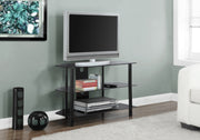 24" Black Metal and Black Tempered Glass TV Stand