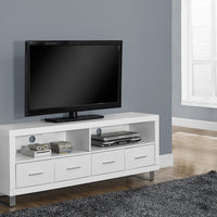 23.75" White Particle Board and Silver Metal TV Stand with 4 Drawers