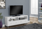 23.75" White Particle Board and Silver Metal TV Stand with 4 Drawers