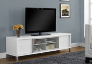 19.75" White Particle Board, Hollow Core, and Clear Glass Euro Style TV Stand
