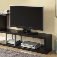 35.25" Cappuccino Particle Board, Hollow Core, and Silver Metal TV Stand