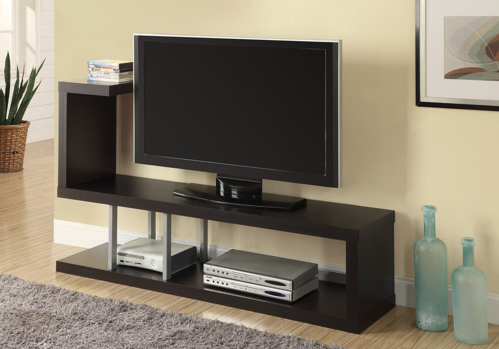 35.25" Cappuccino Particle Board, Hollow Core, and Silver Metal TV Stand