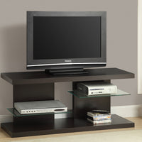 20.5" Cappuccino Particle Board, Hollow Core, and Clear Glass TV Stand