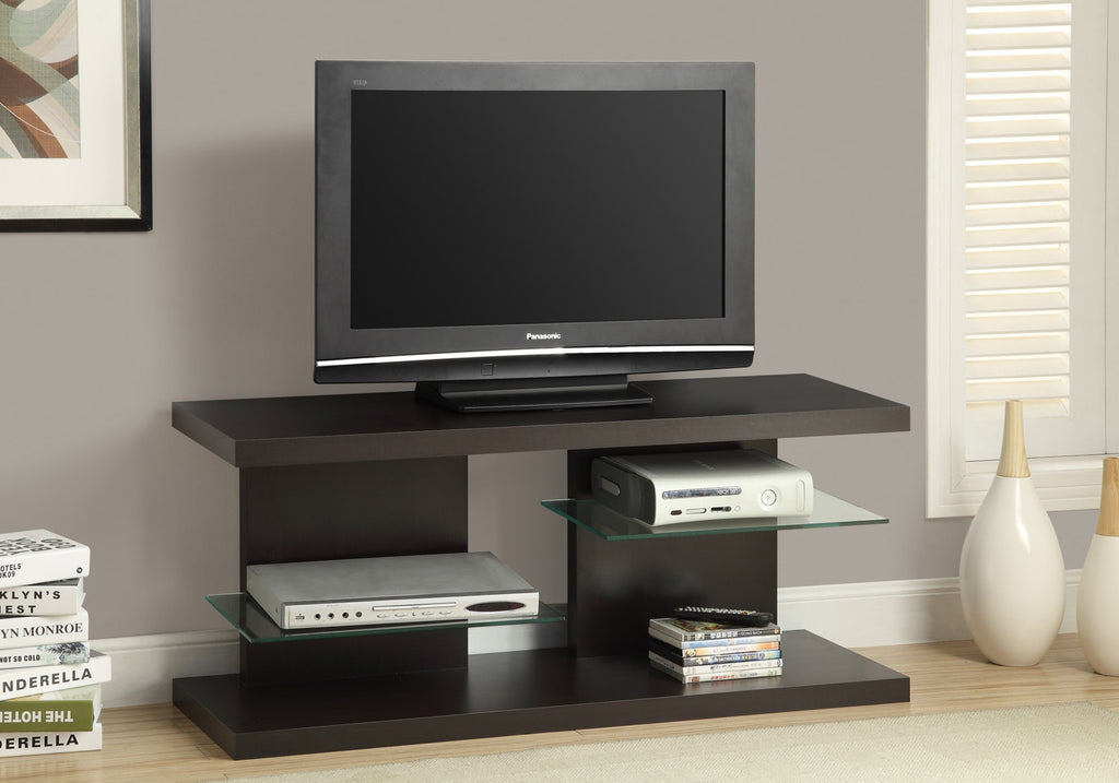 20.5" Cappuccino Particle Board, Hollow Core, and Clear Glass TV Stand
