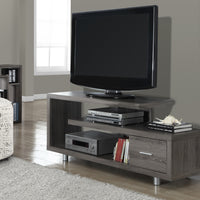 24" Dark Taupe Particle Board, Hollow Core, Silver Metal TV Stand with a Drawer