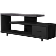 15.75" X 60" X 24" Black Grey Particle Board Hollow Core Metal TV Stand With A Drawer