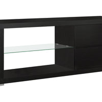 24" Cappuccino Particle Board, Hollow Core, MDF, & Clear Tempered Glass TV Stand