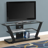 20.5" Black Metal and Tempered Glass TV Stand