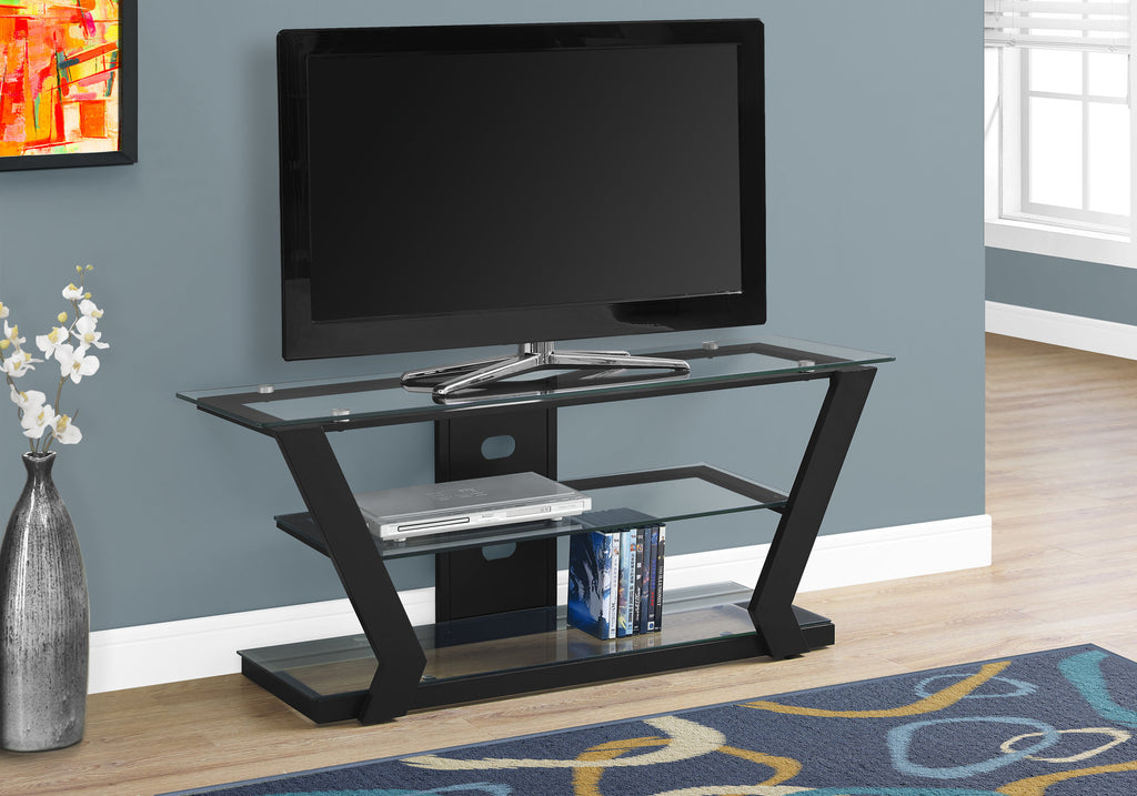 20.5" Black Metal and Tempered Glass TV Stand